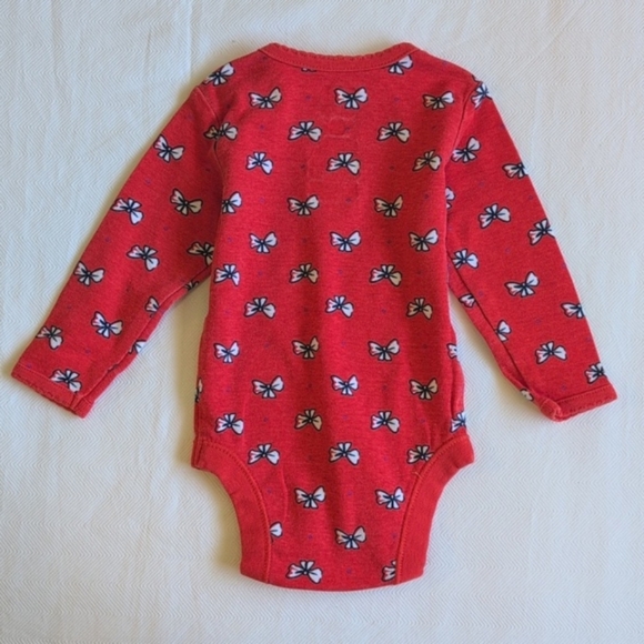 old navy red bow print cotton long sleeve bodysuit diaper shirt 3-6 months baby - Picture 6 of 6